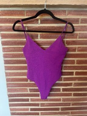 Mango Purple Textured V-Neck One-Piece Bathing Suit